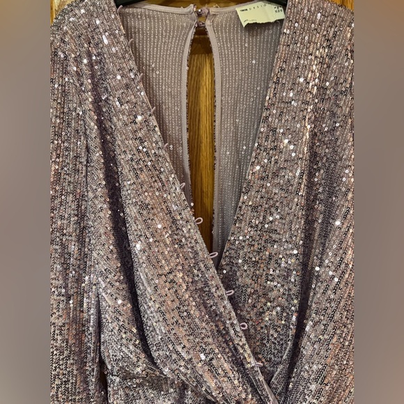 ASOS DESIGN Sequin Embellished Drape Detail Mini Dress with Button Detail Size 4 - Picture 8 of 16